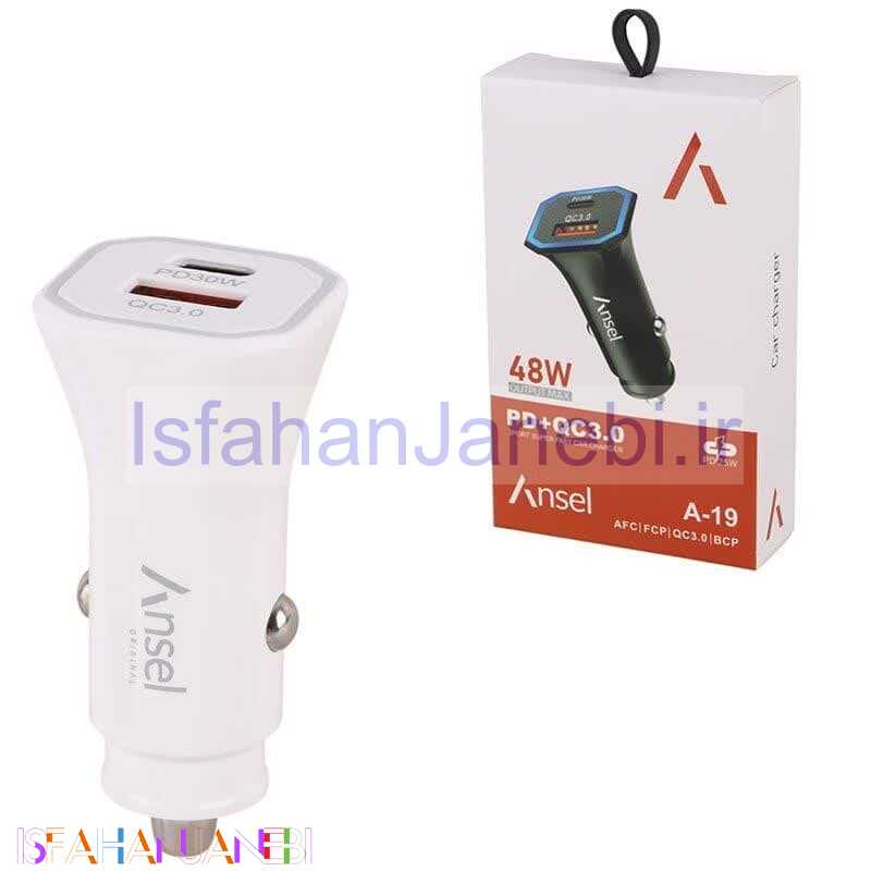 اصفهان جانبی-شارژر فندکی فست شارژ Ansel A-19 3.3A QC3.0 PD 30W