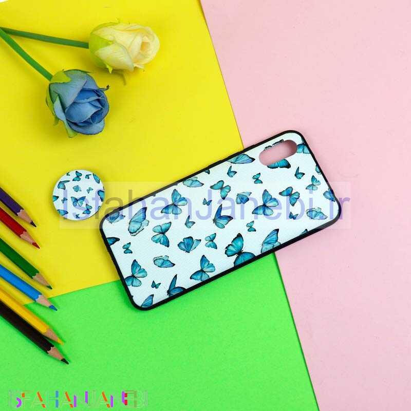 اصفهان جانبی-قاب فانتزی برجسته + پاپ سوکت طرح پروانه شیائومی Redmi 9A سری D