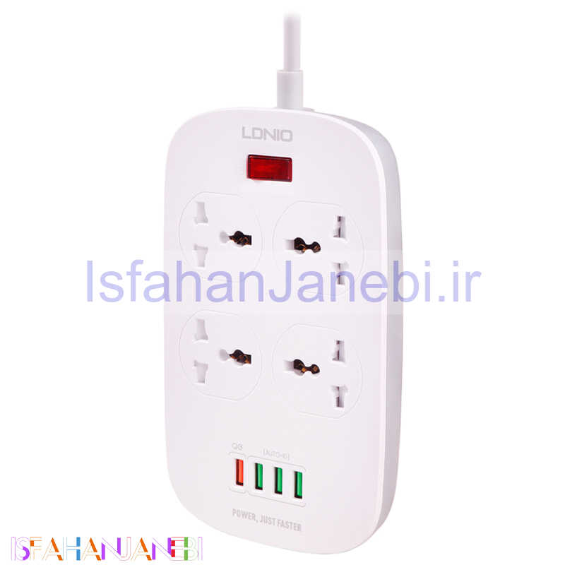 اصفهان جانبی-چند راهی 4 خانه برق LDNIO SC4407 2m + شارژر 4Port USB QC 3.0