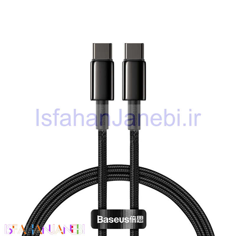 اصفهان جانبی-کابل تبدیل فست شارژ Baseus Tungsten Gold CATWJ-A01 PD 5A Type-C to Type-C 2m