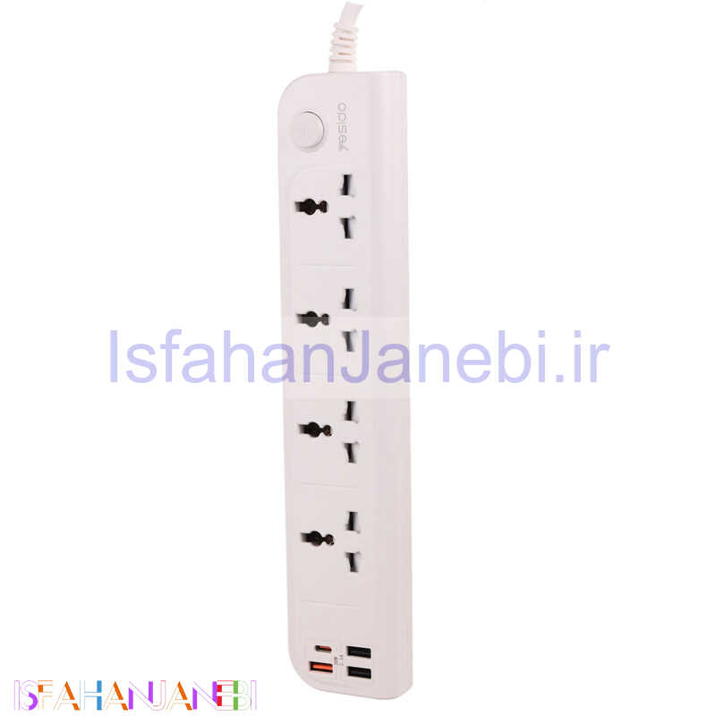 اصفهان جانبی-چند راهی 4 خانه برق یسیدو MC18 با کابل 2 متری + شارژر USB و Type-C