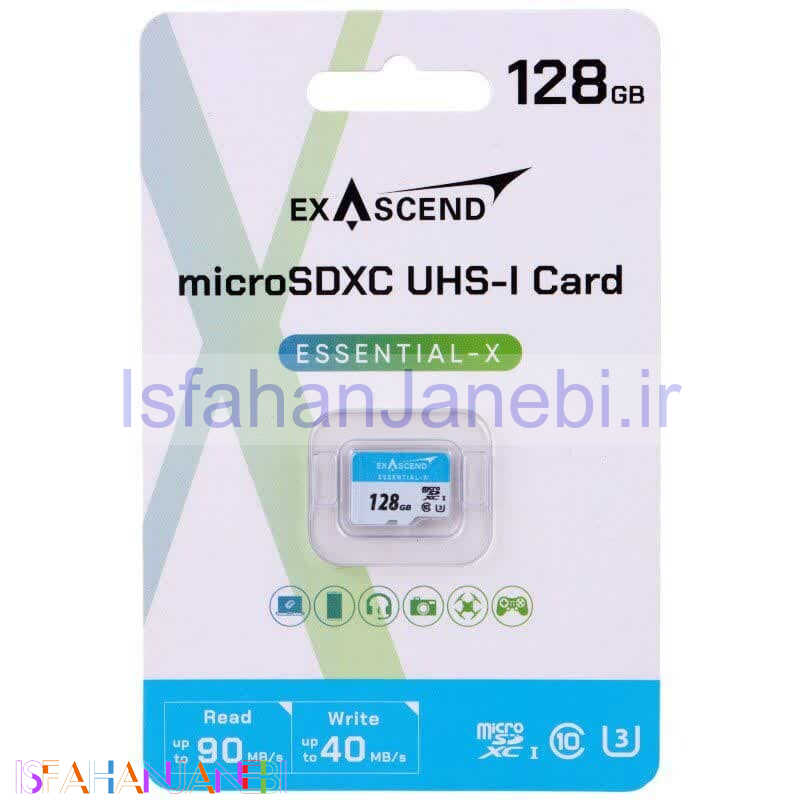 اصفهان جانبی-رم میکرو 128 گیگ اگزاسند Exascend Essential-X U3 C10 90MB/s