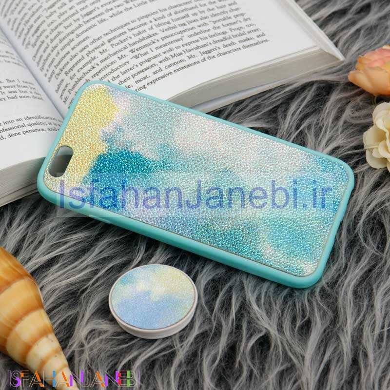 اصفهان جانبی-قاب چرمی هولوگرامی پاپ سوکت دار iPhone 6 سبز آبی