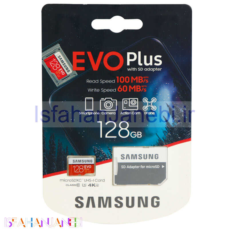 اصفهان جانبی-رم میکرو 128 گیگ سامسونگ Samsung Evo Plus U3 C10 100MB/s + خشاب