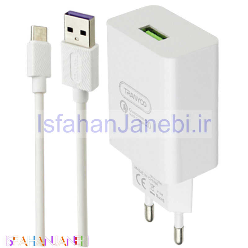 اصفهان جانبی-شارژر دیواری فست شارژ Tranyoo SE4 3.6A QC3.0 PD 18W + کابل تایپ سی
