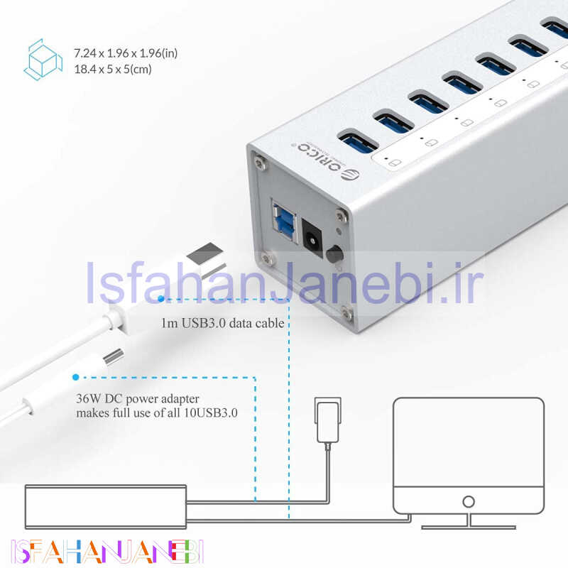 اصفهان جانبی-هاب 12 پورت USB3.0 اوریکو A3H10-V1