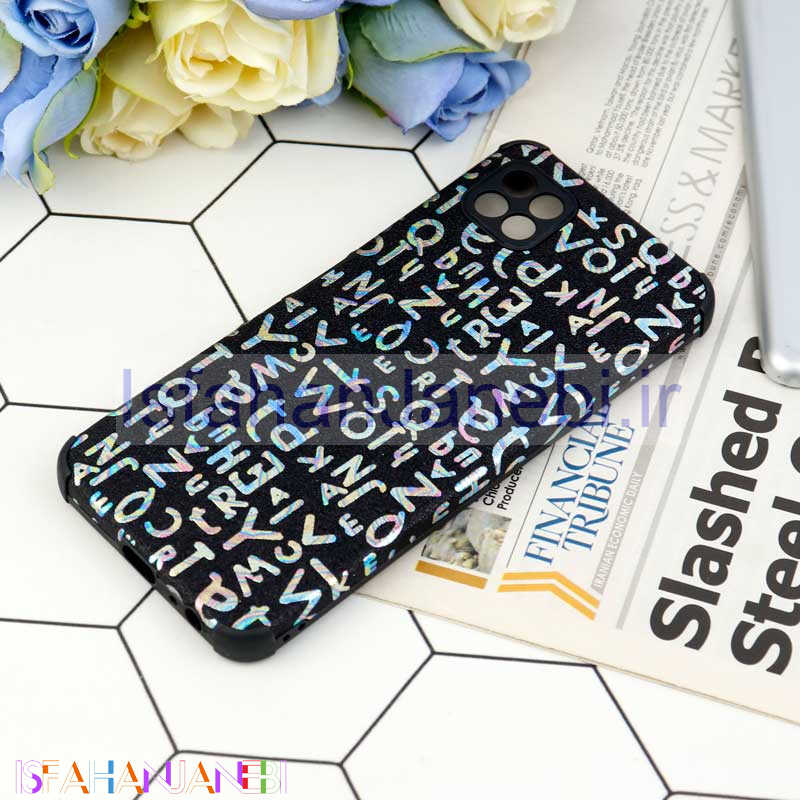 اصفهان جانبی-قاب شاینی سواروسکی محافظ لنزدار طرح لاتین Samsung Galaxy A22 5G