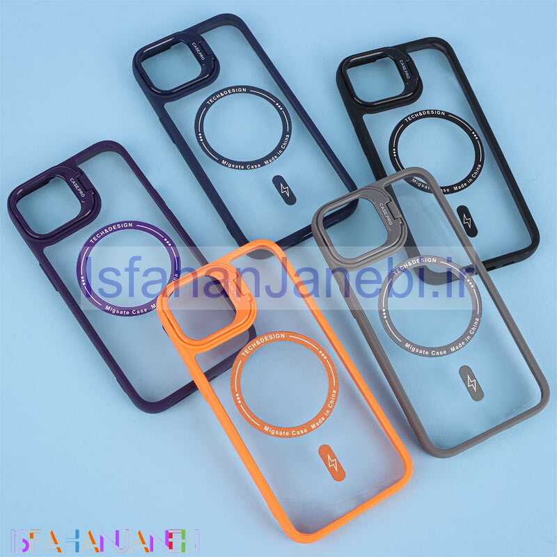 اصفهان جانبی-قاب PC Case.Pro مگ سیف استندشو با محافظ لنز رینگی آیفون 13 / 14