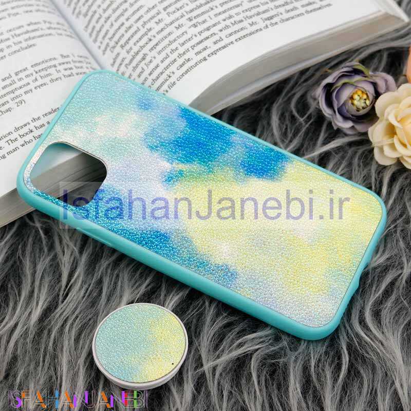 اصفهان جانبی-قاب چرمی هولوگرامی پاپ سوکت دار iPhone 11 سبز آبی