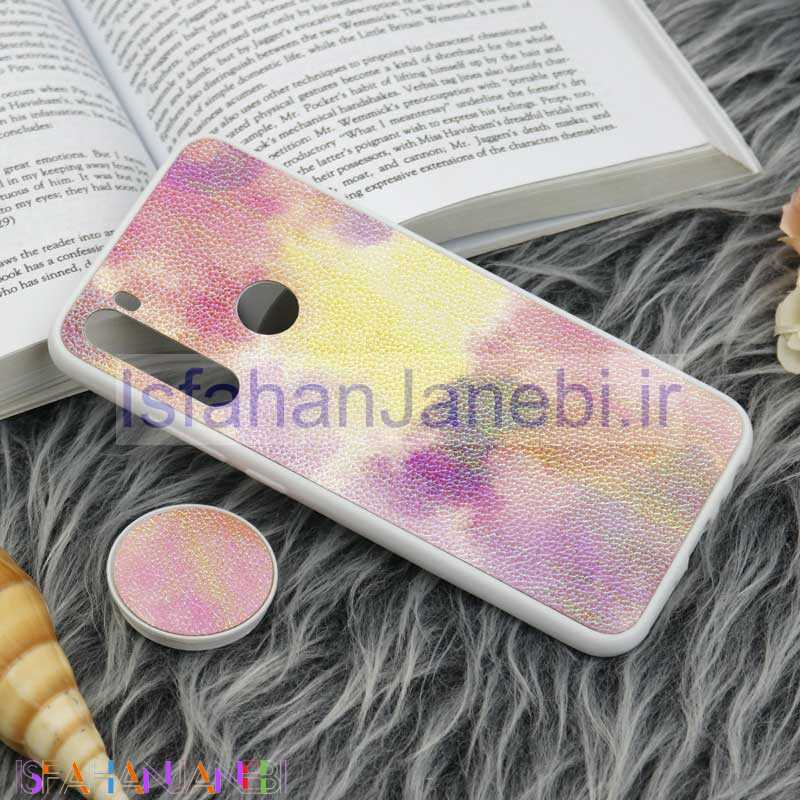 اصفهان جانبی-قاب چرمی هولوگرامی پاپ سوکت دار Xiaomi Redmi Note 8 سفید
