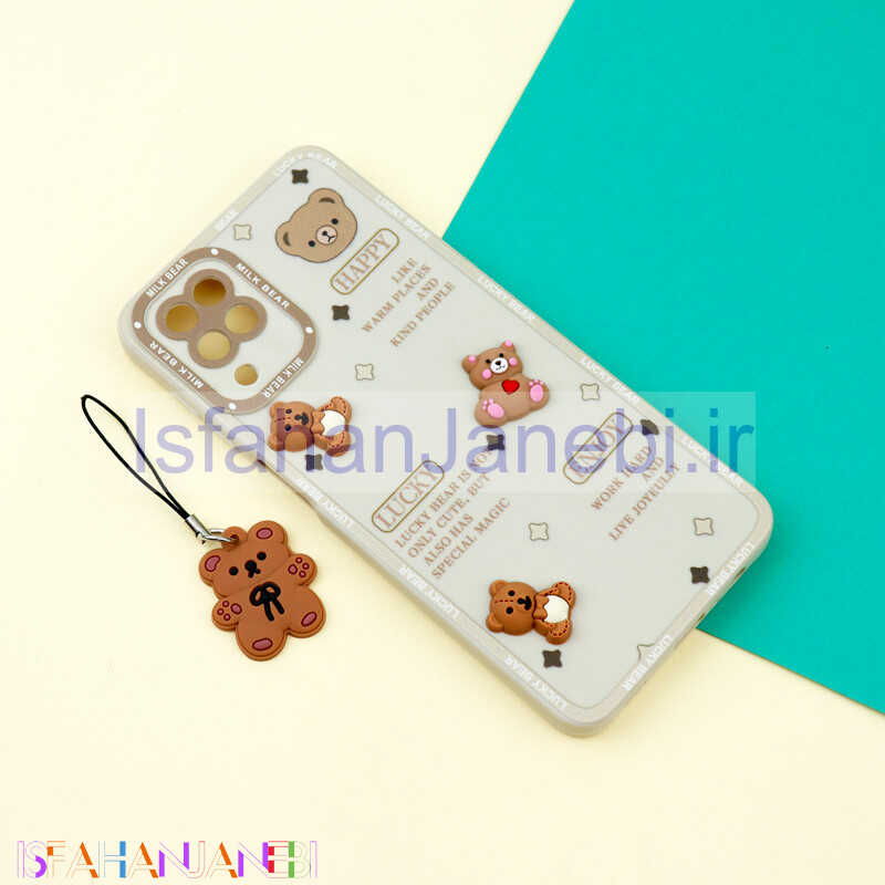 اصفهان جانبی-قاب عروسکی خرس برجسته محافظ لنزدار + آویز خرسی Samsung Galaxy A12