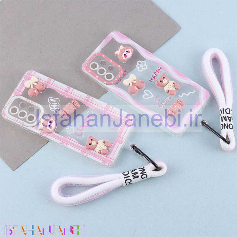 اصفهان جانبی-قاب ژله ای عروسک برجسته محافظ لنزدار + بند آویز لنیارد Samsung Galaxy A32 4G