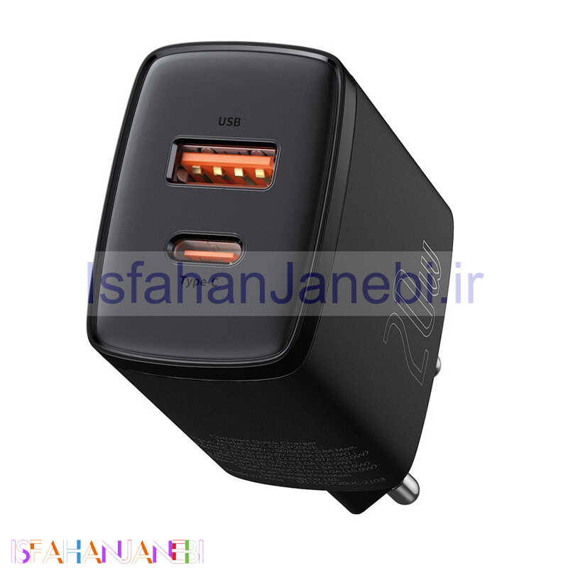 اصفهان جانبی-کلگی فست شارژ Baseus Compact CCXJ-B 2Port 3A QC3 PD 20W
