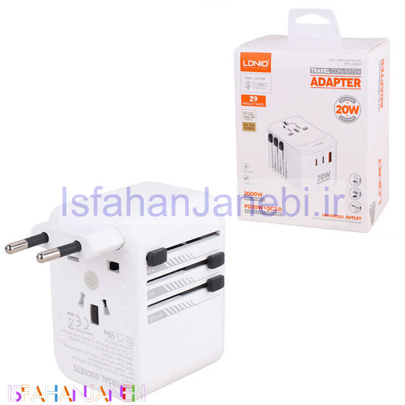اصفهان جانبی-شارژر دیواری 20 وات الدینیو Z9 3A QC3.0 PD