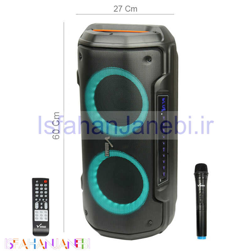 اصفهان جانبی-اسپیکر چمدانی بلوتوثی رم و فلش خور Vanmaax MAX-450 + میکروفون و ریموت کنترل