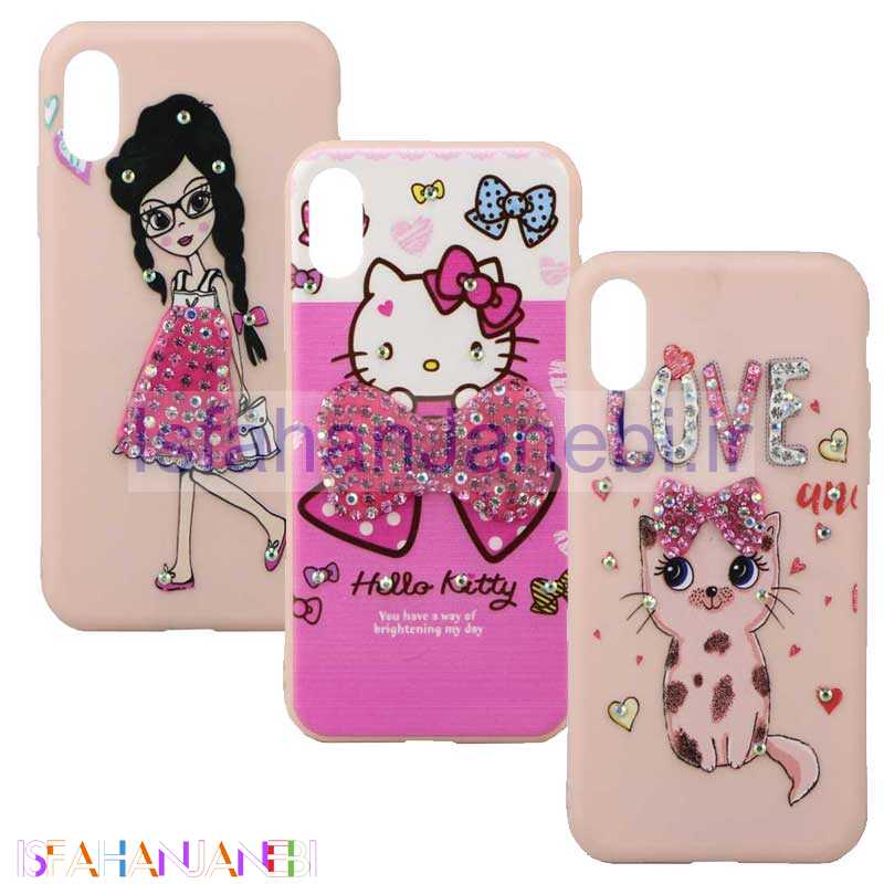 اصفهان جانبی-قاب ژله ای نگین دار صورتی iPhone X