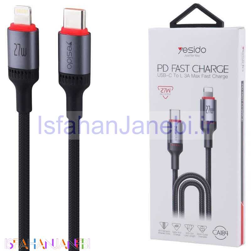 اصفهان جانبی-کابل تبدیل فست شارژ Yesido CA184 Type-C To Lightning 3A PD 27W 2m