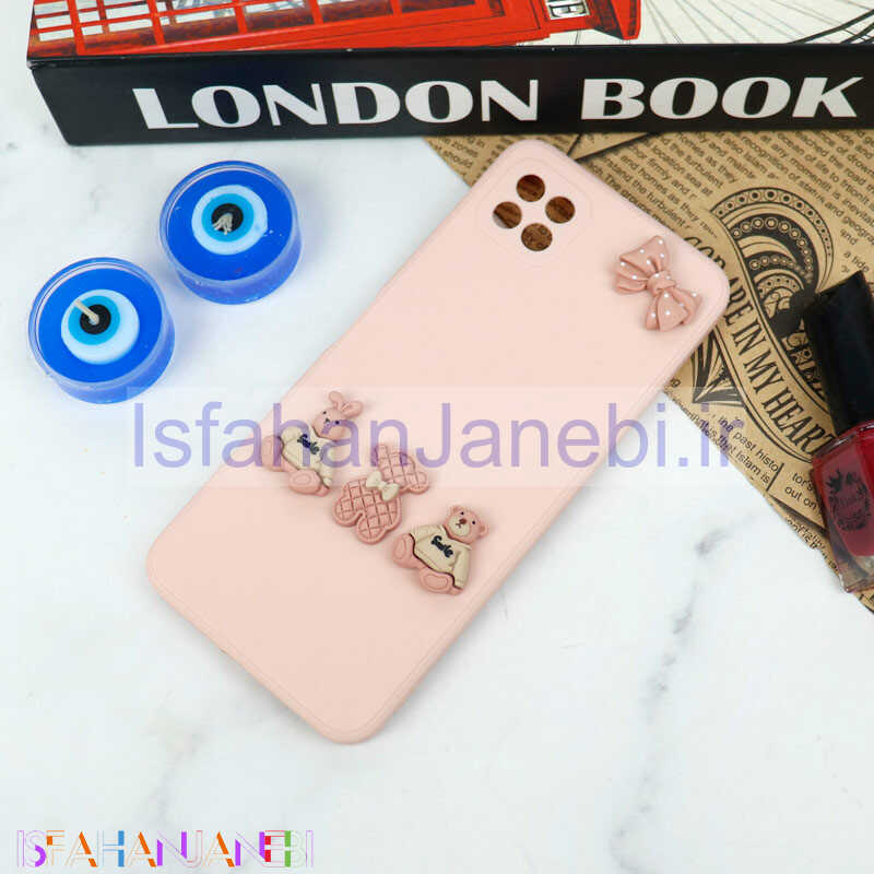 اصفهان جانبی-قاب سیلیکونی عروسکی محافظ لنزدار طرح خرسی صورتی Samsung Galaxy A22 5G
