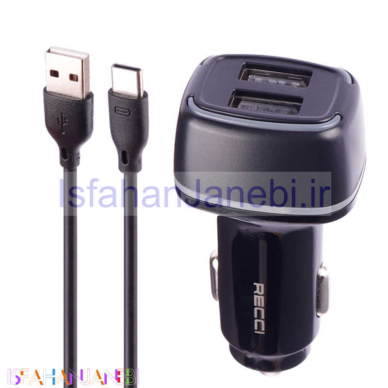 اصفهان جانبی-شارژر فندکی Recci RQ05C 2.4A 12W + کابل تایپ سی