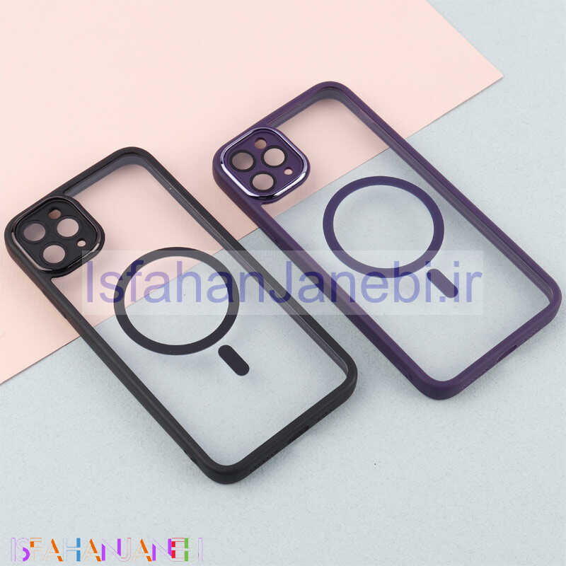 اصفهان جانبی-قاب PC شفاف متال ایرون دور رنگی مگ سیف محافظ لنزدار iPhone 11 Pro Max
