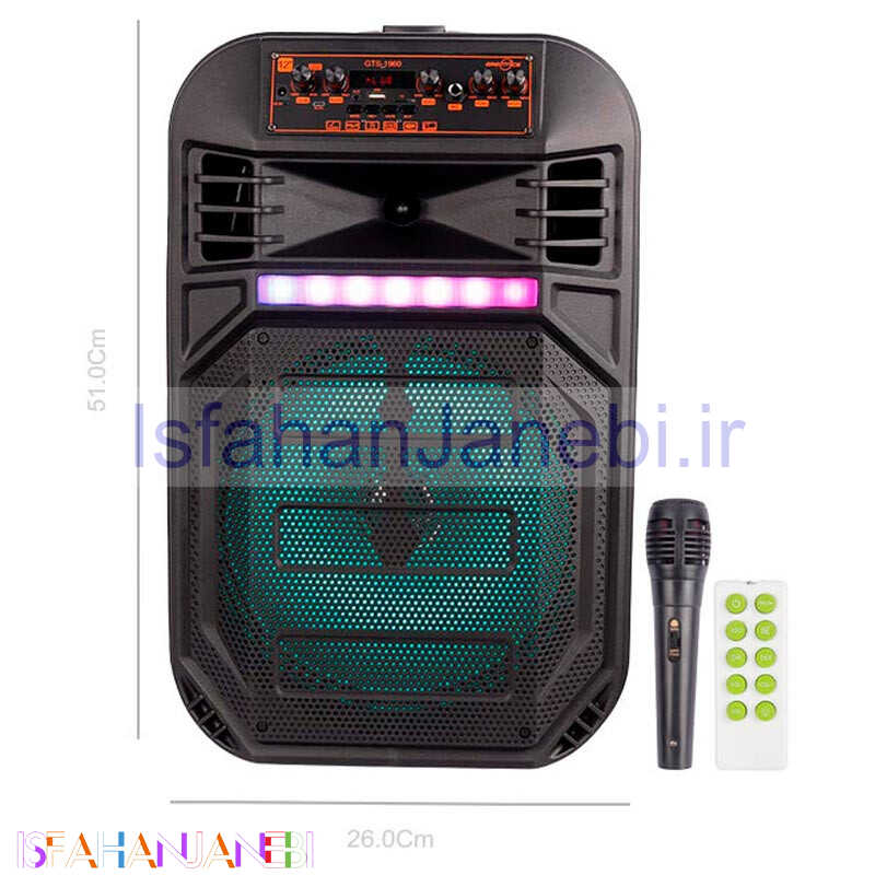 اصفهان جانبی-اسپیکر چمدانی بلوتوثی رم و فلش خور Greatnice GTS-1960 + میکروفون و ریموت کنترل