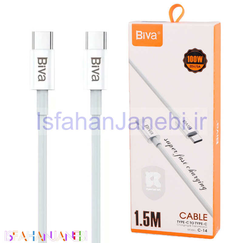 اصفهان جانبی-کابل تبدیل فست شارژ Biva C-14 Type-C To Type-C 5A 100W 1.5m