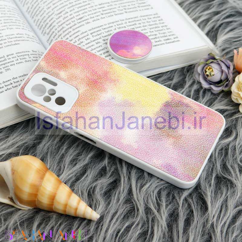 اصفهان جانبی-قاب چرمی هولوگرامی پاپ سوکت دار Xiaomi Redmi Note 10 4G سفید