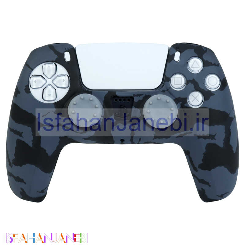 اصفهان جانبی-روکش دسته بازی PS5 طرح چریکی زمینه مشکی طوسی کد 27 + روکش آنالوگ هدیه