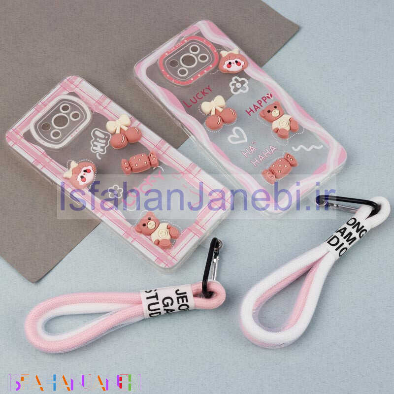 اصفهان جانبی-قاب ژله ای عروسک برجسته محافظ لنزدار + بند آویز لنیارد Xiaomi Poco X3 / X3 NFC / X3 pro