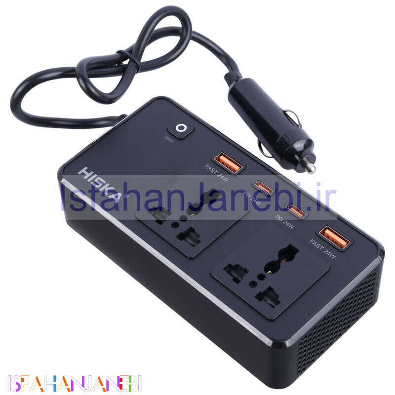 اصفهان جانبی-شارژر فندکی و چند راهی هیسکا Hiska CH-5519 PD3.0 QC3.0 3A 200W