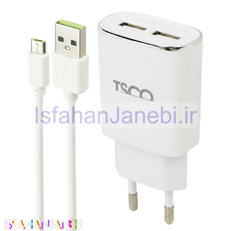 اصفهان جانبی-شارژر دیواری TSCO TTC57 2Port 2.4A + کابل میکرو یو اس بی