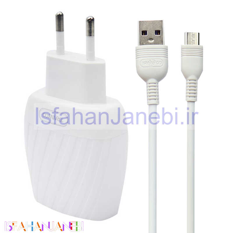 اصفهان جانبی-شارژر دیواری فست شارژ Tranyoo V15 2.4A 12W + کابل میکرو یو اس بی
