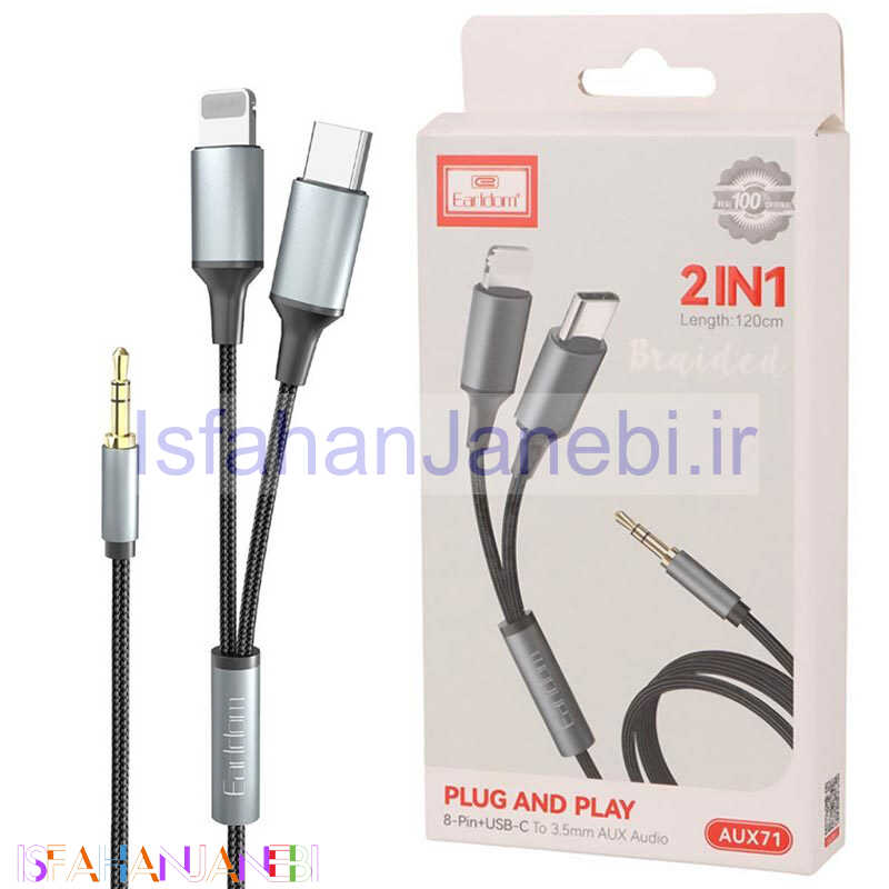 اصفهان جانبی-کابل تبدیل Earldom AUX71 AUX To Lightning / Type-C 1.2m