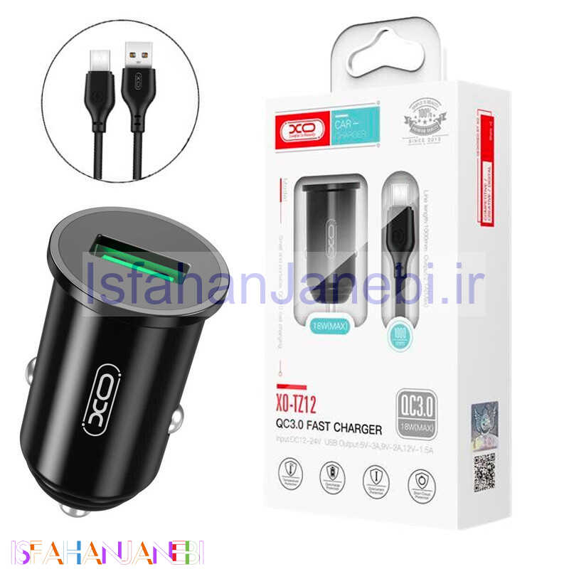 اصفهان جانبی-شارژر فندکی فست شارژ XO XO-TZ12 3A QC3.0 PD 18W + کابل تایپ سی