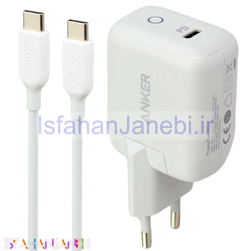 اصفهان جانبی-شارژر دیواری فست شارژ Anker Powerport A2019LD3 3A PD 18W Type-C + کابل Type-C
