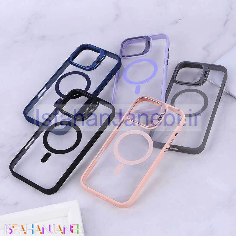 اصفهان جانبی-قاب PC مگ سیف استندشو با محافظ لنز رینگی Bracket آیفون iPhone 16 Pro Max