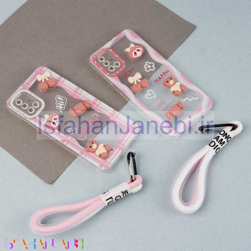 اصفهان جانبی-قاب ژله ای عروسک برجسته محافظ لنزدار + بند آویز لنیارد Samsung Galaxy A51 4G
