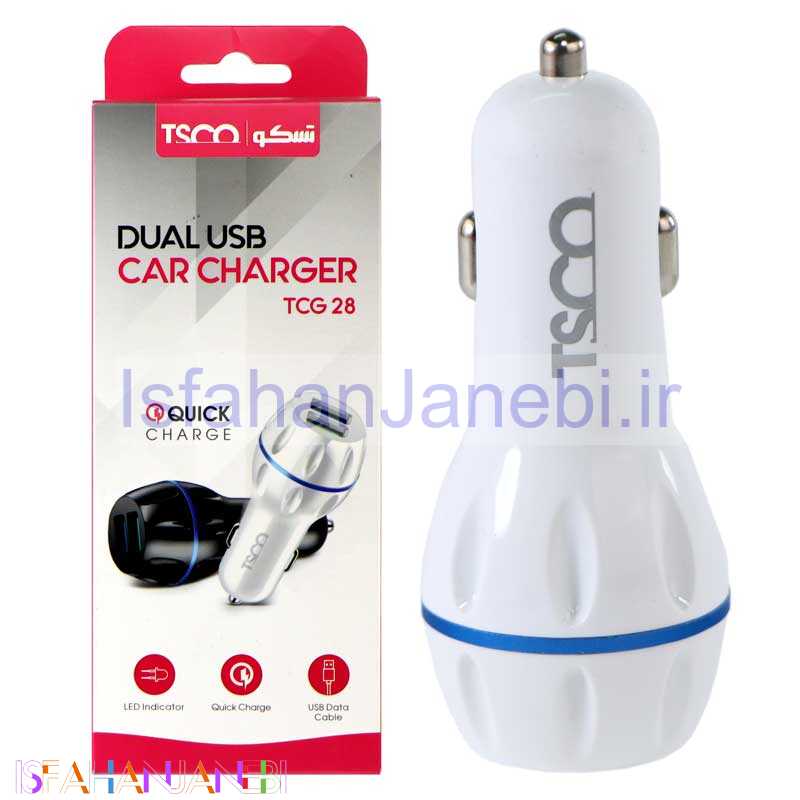 اصفهان جانبی-شارژر فندکی فست شارژ TSCO TCG 28 QC3 + کابل میکرو یو اس بی
