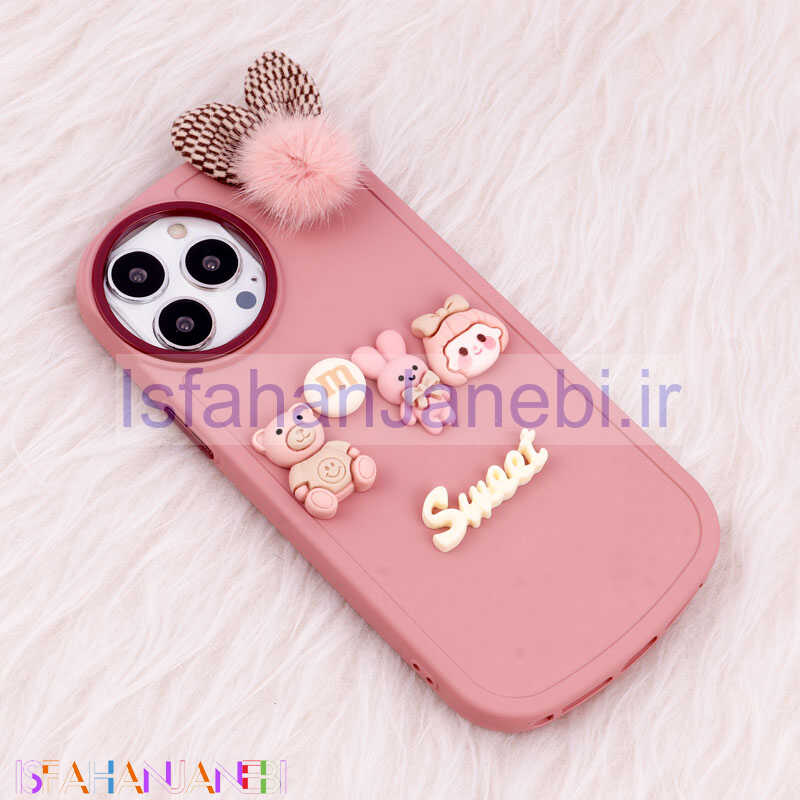 اصفهان جانبی-قاب عروسکی Sweet گوش پشمالو iPhone 13 Pro Max صورتی