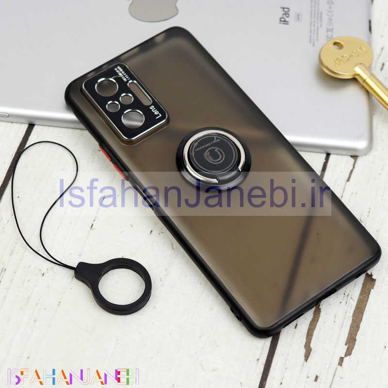 اصفهان جانبی-قاب مات محافظ لنزدار فلزی + هولدر و آویز حلقه ای Xiaomi Redmi Note 10 Pro
