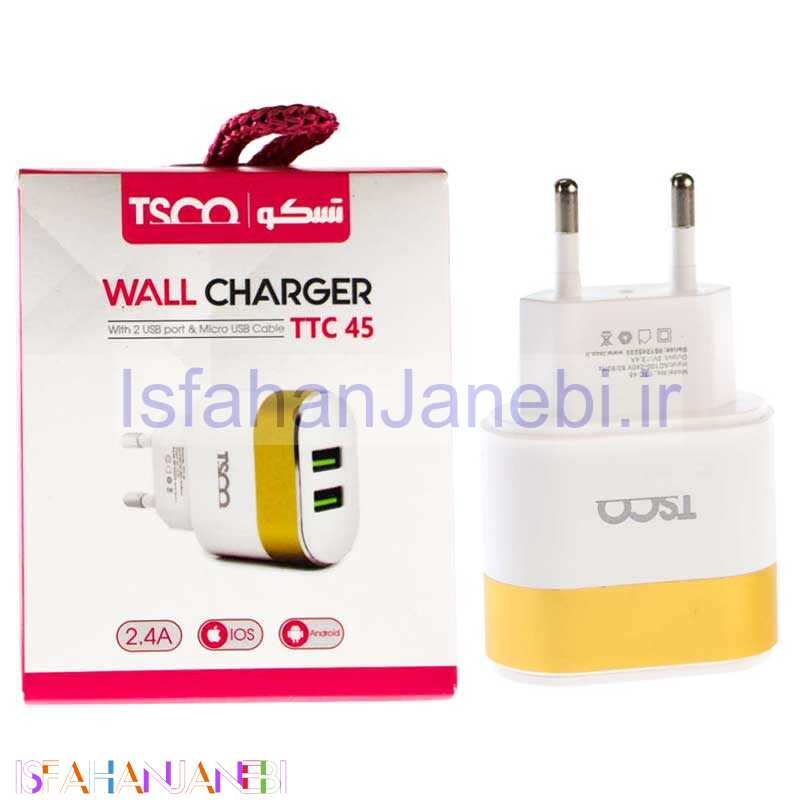 اصفهان جانبی-شارژر دیواری TSCO TTC 45 + کابل میکرو یو اس بی