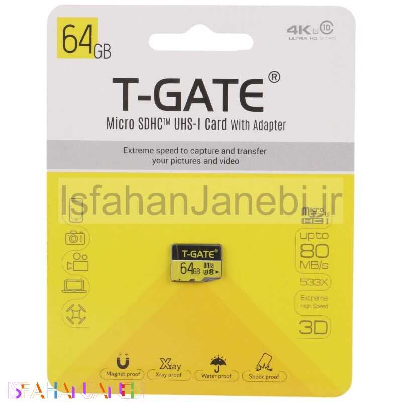 اصفهان جانبی-رم میکرو 64 گیگ تی گیت T-GATE Ultra 533x U3 C10 80MB/s