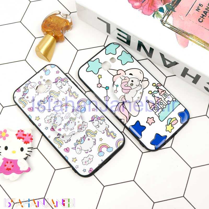 اصفهان جانبی-قاب فانتزی برجسته + پاپ سوکت طرح یونیکورن سامسونگ A7 2017 سری D