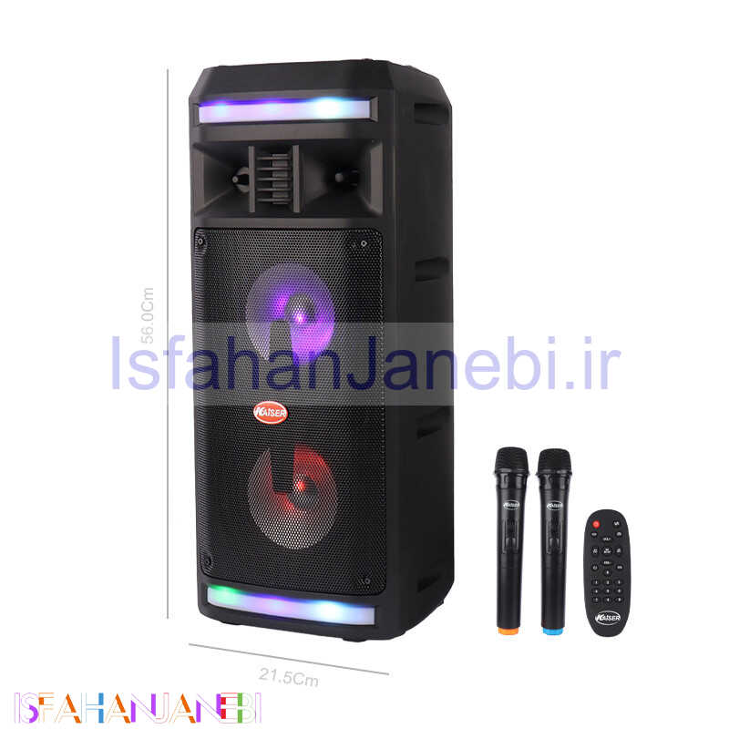 اصفهان جانبی-اسپیکر چمدانی بلوتوثی رم و فلش خور Kaiser K-6300 + میکروفون و ریموت کنترل