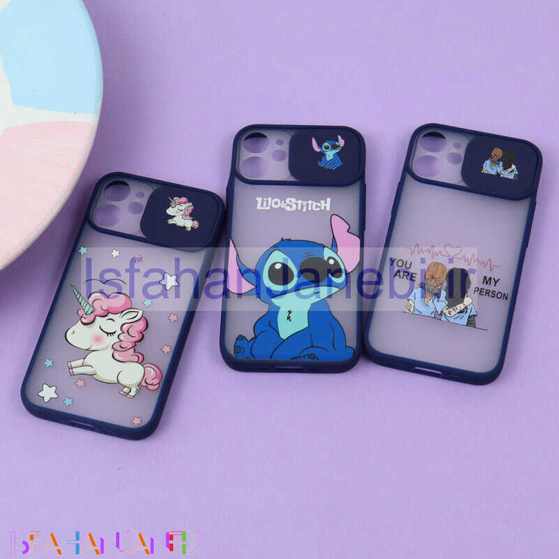اصفهان جانبی-قاب محافظ لنز دار کشویی طرحدار سرمه ای iPhone 12 Mini