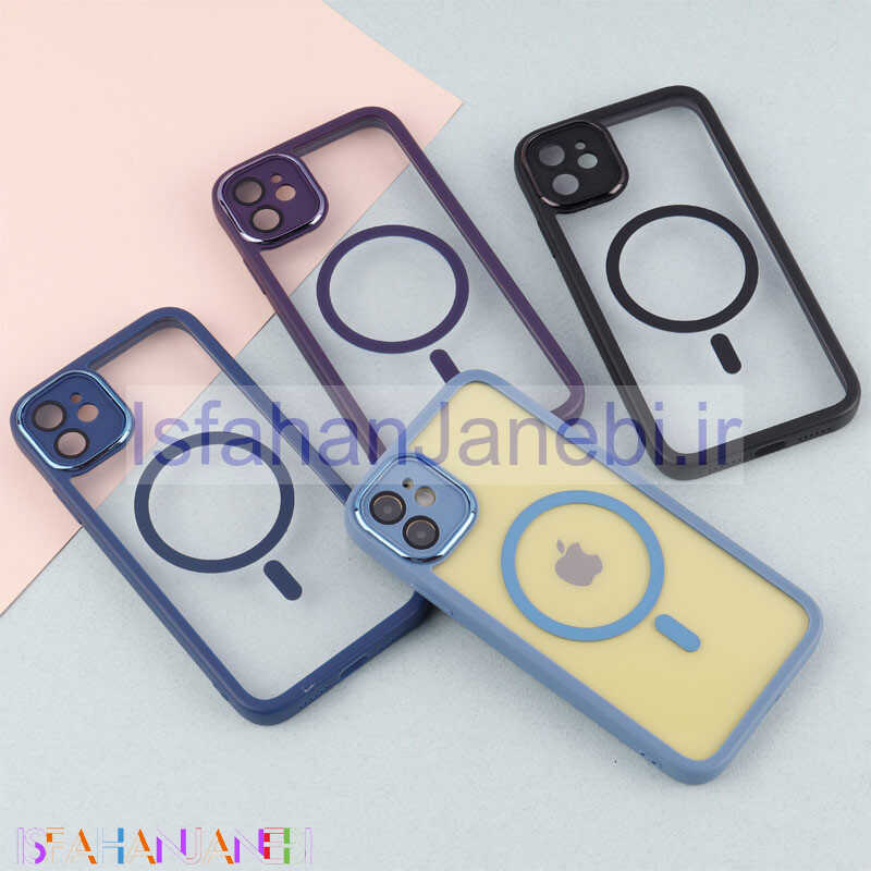 اصفهان جانبی-قاب PC شفاف متال ایرون دور رنگی مگ سیف محافظ لنزدار iPhone 11