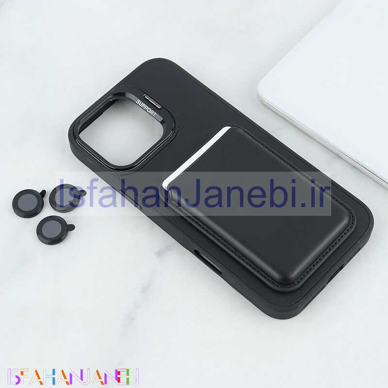 اصفهان جانبی-قاب مگ سیف Support آیفون iPhone 16 Pro Max جاکارتی دار استندشو با محافظ لنز رینگی