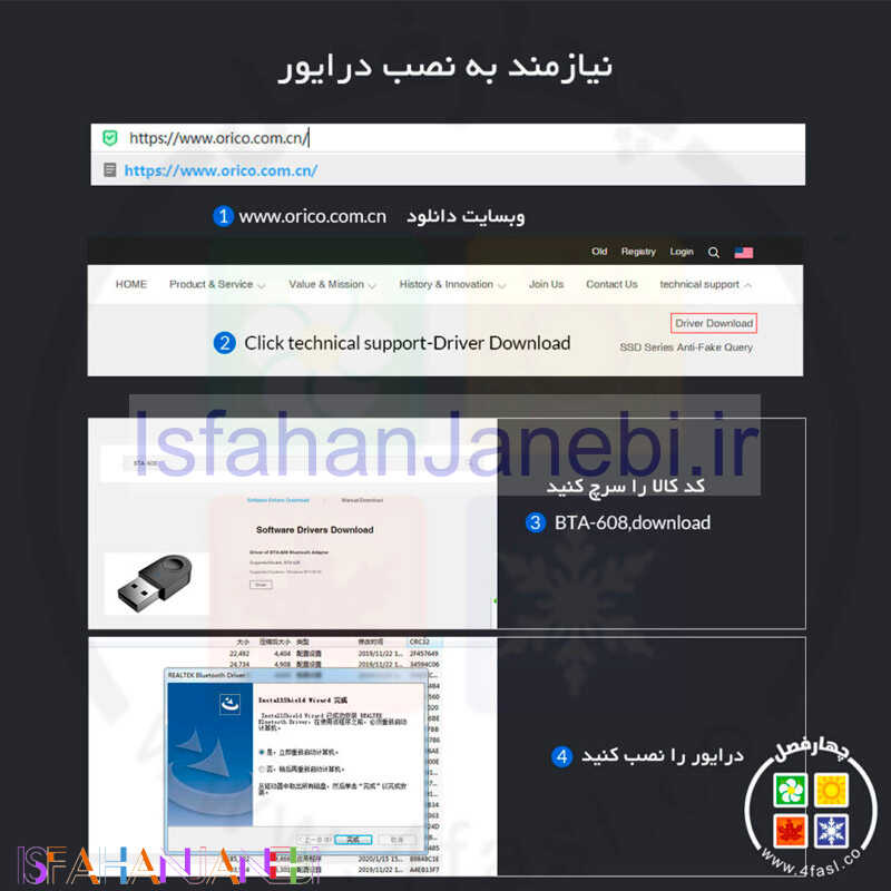 اصفهان جانبی-دانگل بلوتوث کامپیوتر اوریکو Orico BTA-608 USB