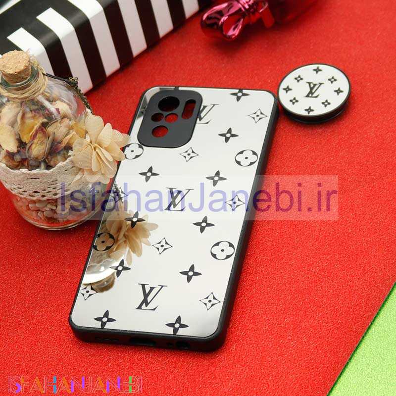 اصفهان جانبی-قاب محافظ لنزدار آینه ای + پاپ سوکت طرح LV مشکی Xiaomi Redmi Note 10