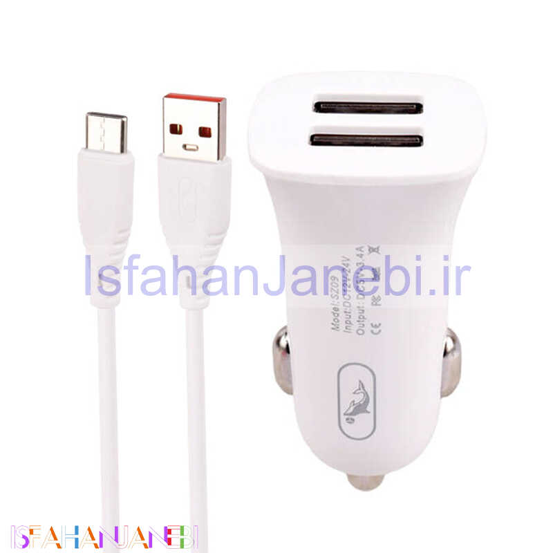 اصفهان جانبی-شارژر فندکی فست شارژ Sky Dolphin SZ09T 3.4A 15W + کابل تایپ سی